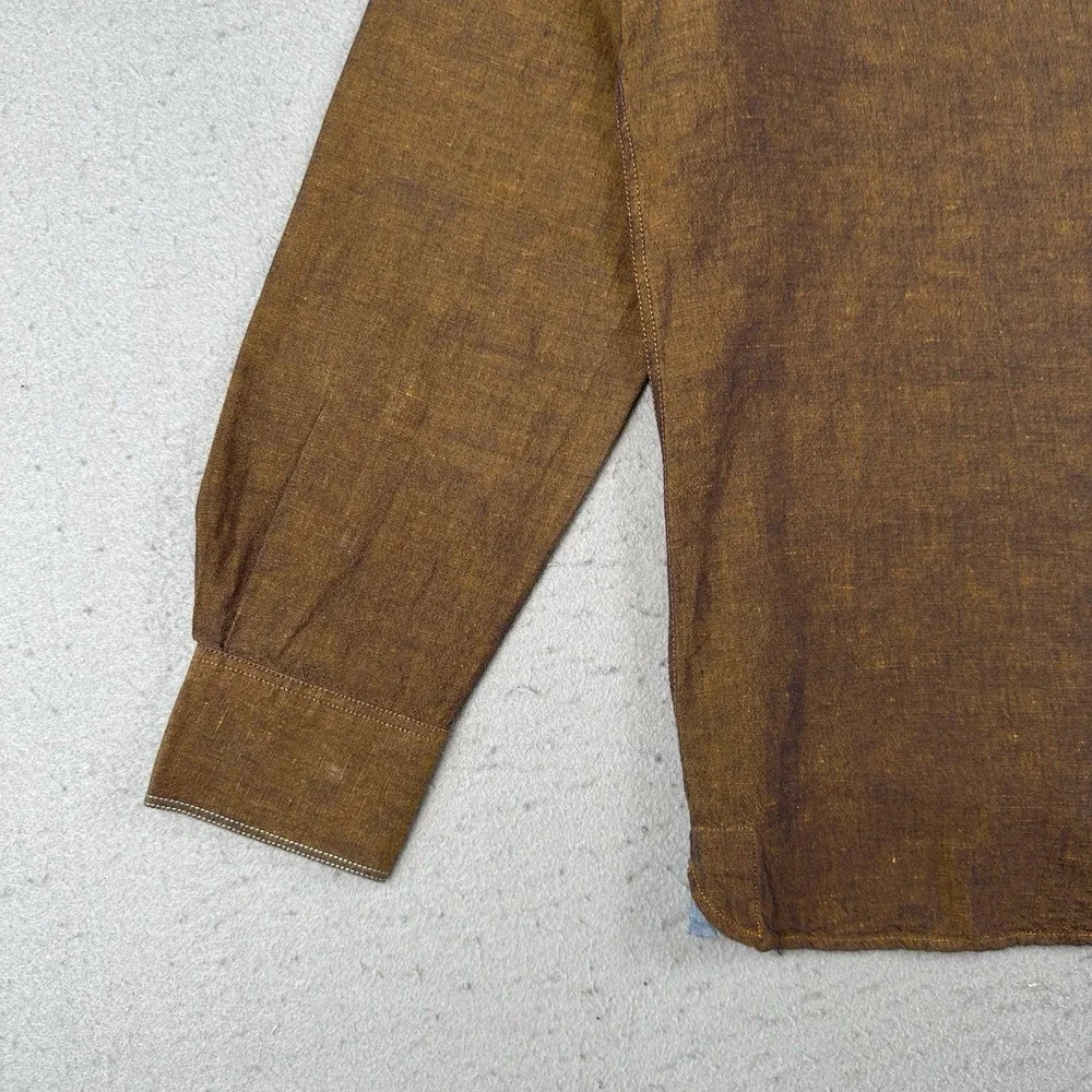 32 Bar Blue Button Up Shirt Men's Medium Metallic Copper Bronze Cotton Linen - Picture 6 of 16